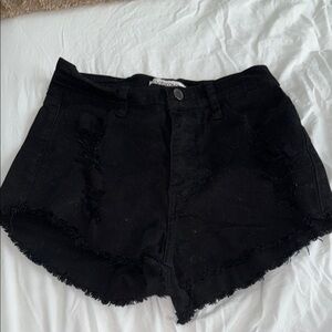 Black Distressed Denim Shorts